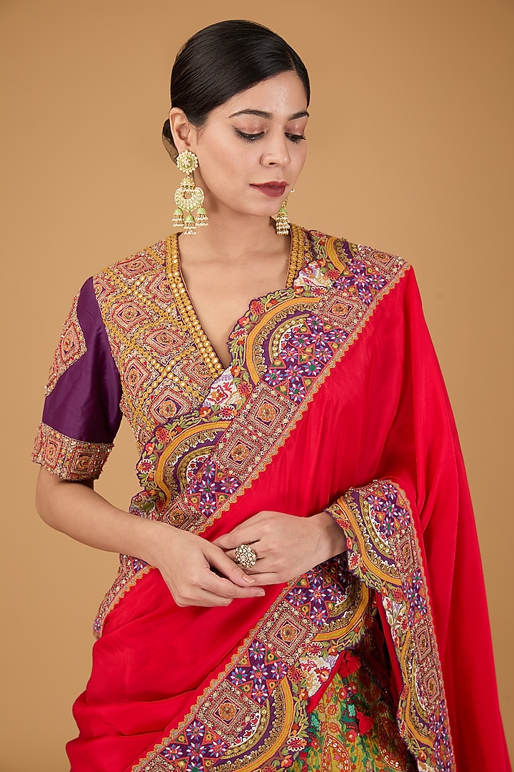 Green Chanderi Bridal Lehenga Set by Debyani at Pernia's Pop Up Shop