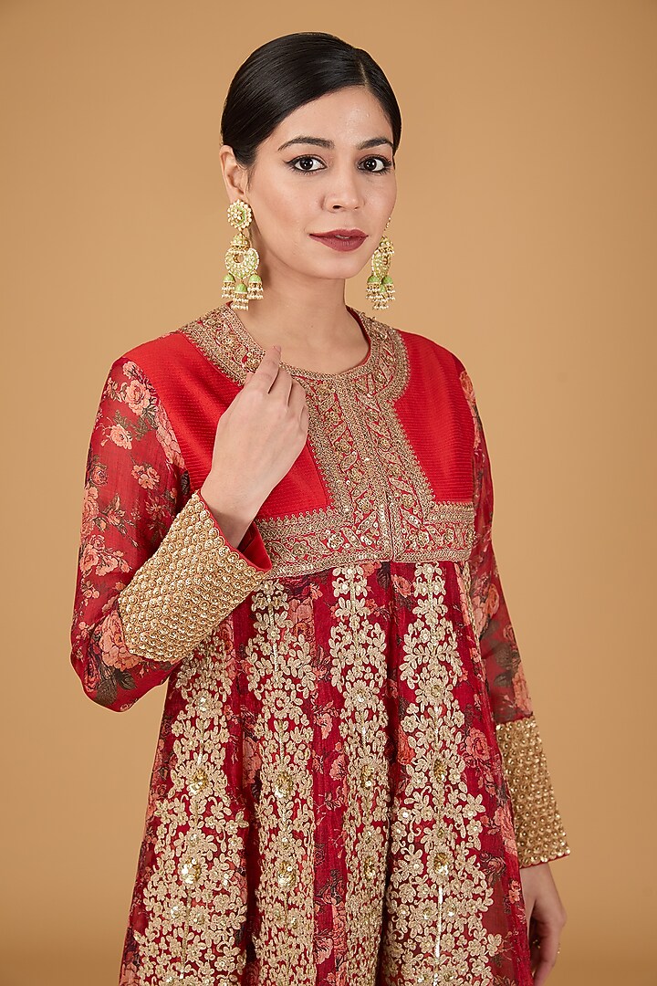 Red Organza Tunic Set by Debyani at Pernia's Pop Up Shop