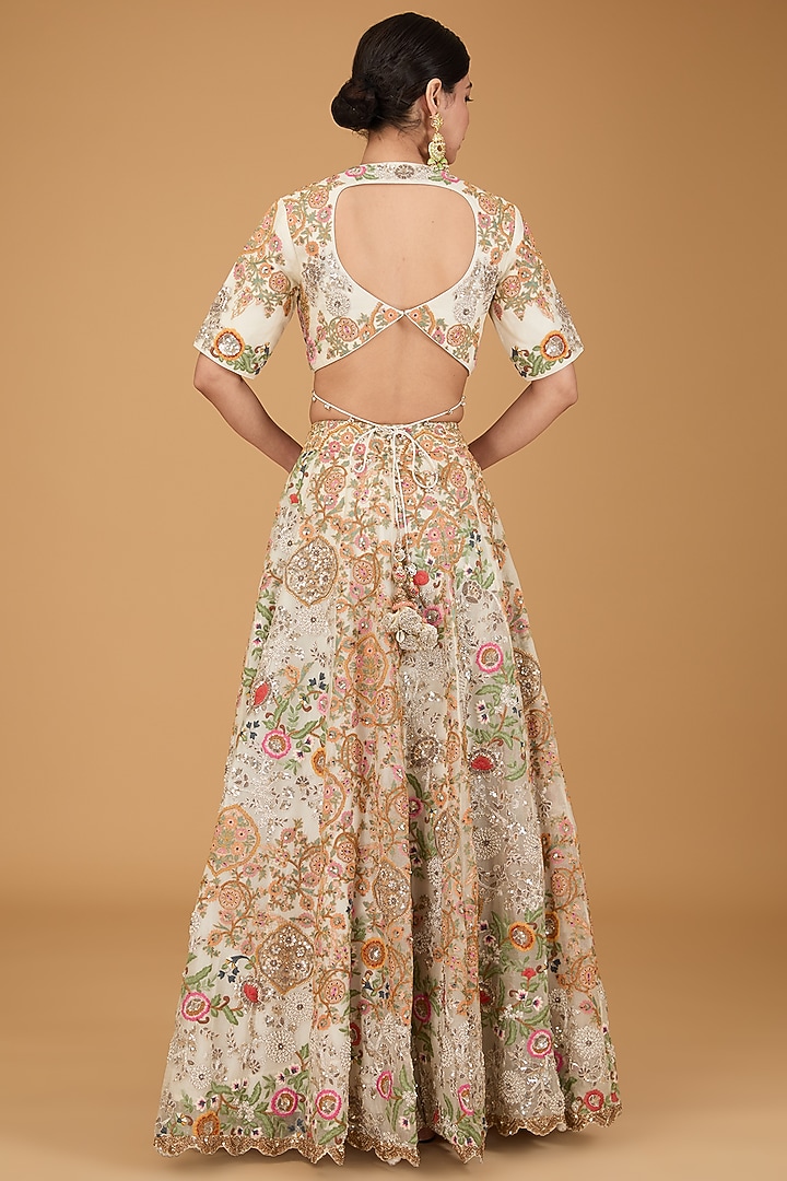 Ivory Organza Bridal Lehenga Set by Debyani at Pernia's Pop Up Shop