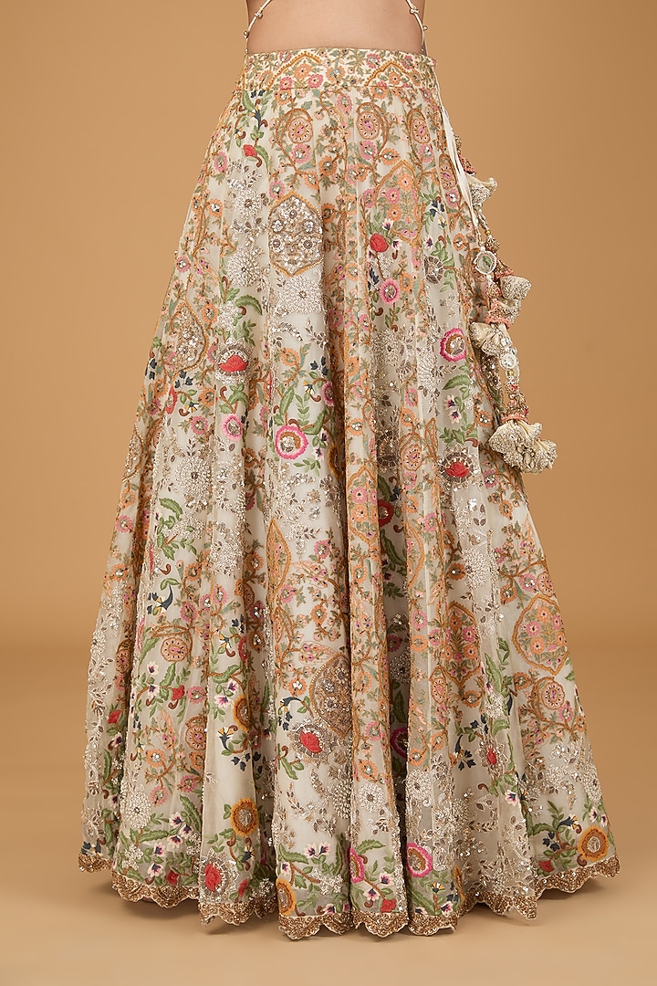 Ivory Organza Bridal Lehenga Set by Debyani at Pernia's Pop Up Shop