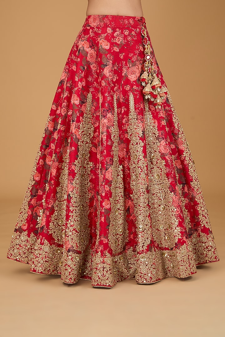 Red Organza Bridal Lehenga Set by Debyani at Pernia's Pop Up Shop