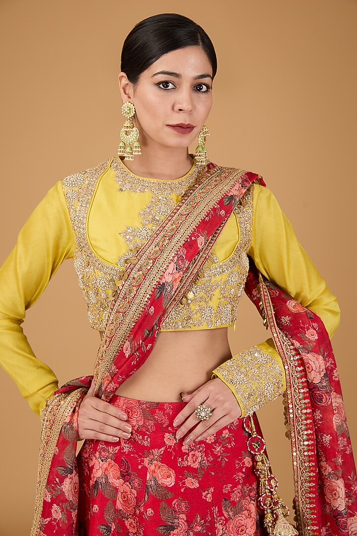 Red Organza Bridal Lehenga Set by Debyani at Pernia's Pop Up Shop