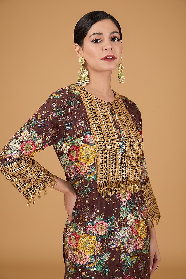Black Silk Kurta Set by Debyani at Pernia's Pop Up Shop