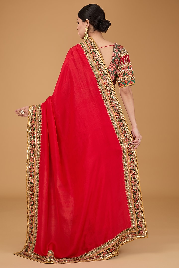 Red Silk Bridal Saree Set by Debyani at Pernia's Pop Up Shop