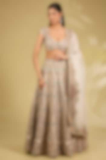 Ice Blue Silk Organza Embroidered Bridal Lehenga Set by Debyani at Pernia's Pop Up Shop