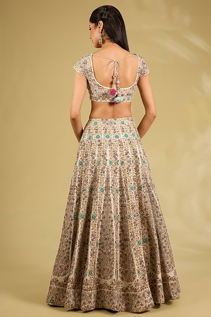 Ice Blue Silk Organza Embroidered Bridal Lehenga Set by Debyani at Pernia's Pop Up Shop
