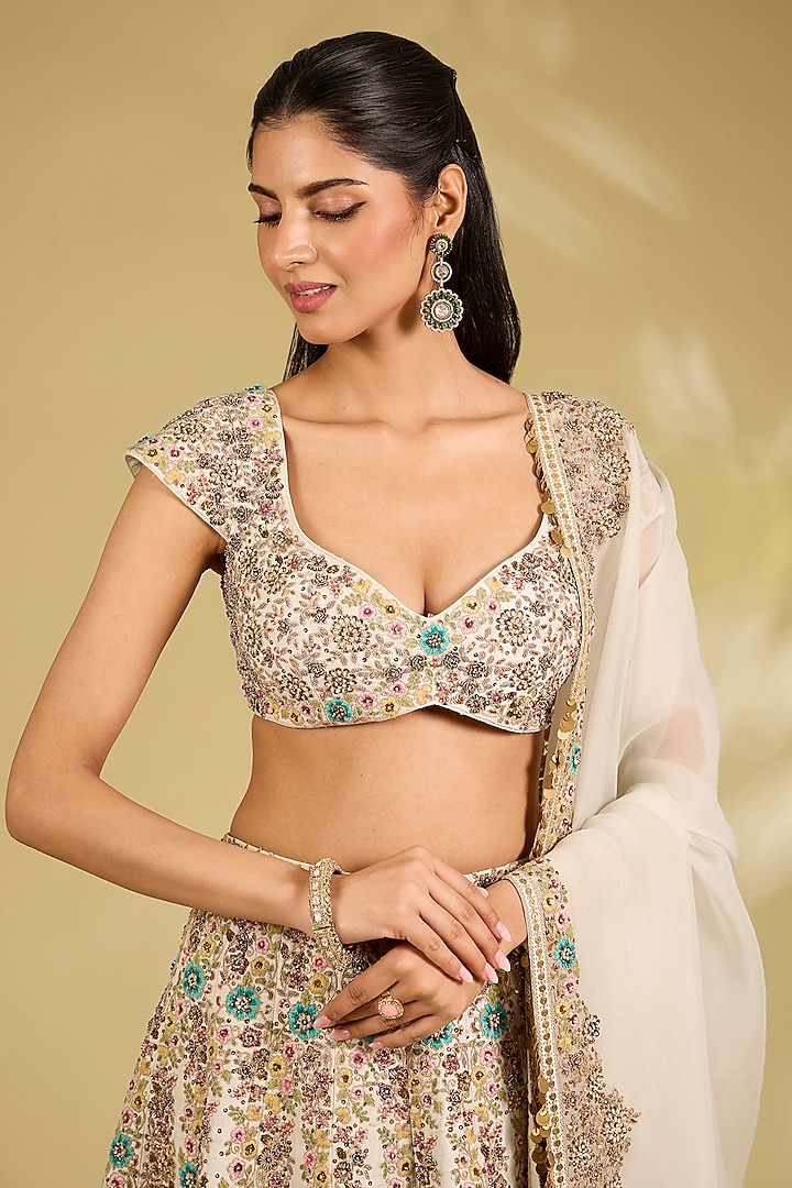 Ice Blue Silk Organza Embroidered Bridal Lehenga Set by Debyani at Pernia's Pop Up Shop
