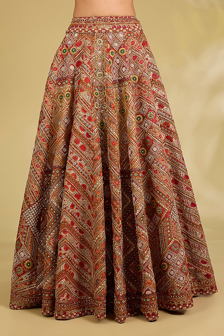 Red Silk Embroidered Bridal Lehenga Set by Debyani at Pernia's Pop Up Shop