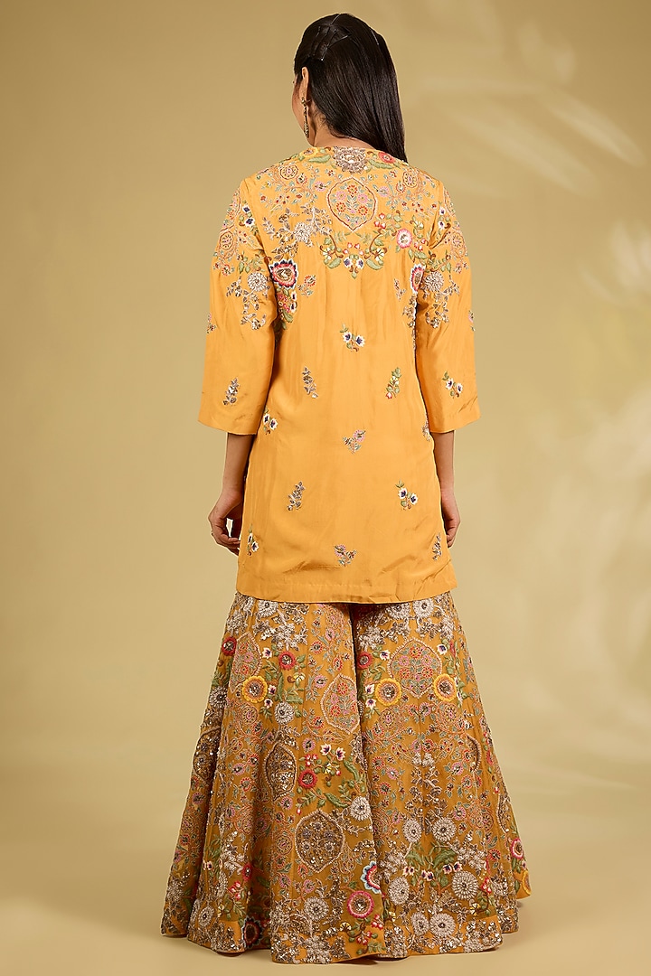 Orange Silk Embroidered Bridal Sharara Set by Debyani at Pernia's Pop Up Shop