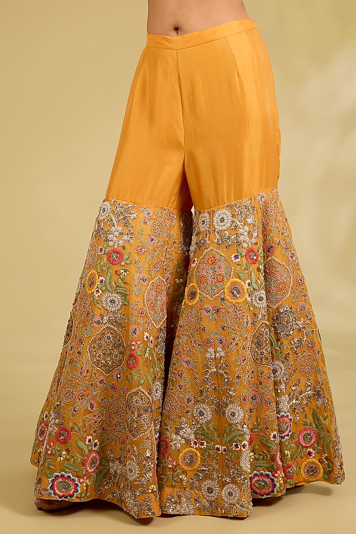 Orange Silk Embroidered Bridal Sharara Set by Debyani at Pernia's Pop Up Shop