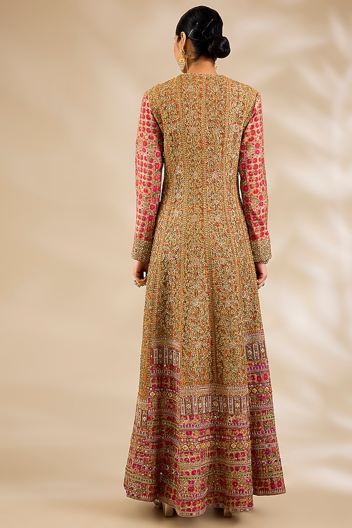 Red Silk Hand & Machine Embroidered Jacket Set by Debyani at Pernia's Pop Up Shop