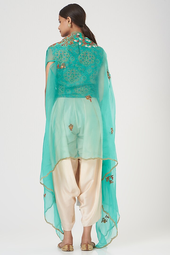 Firoza Blue Chanderi Cape Set by Debyani at Pernia's Pop Up Shop