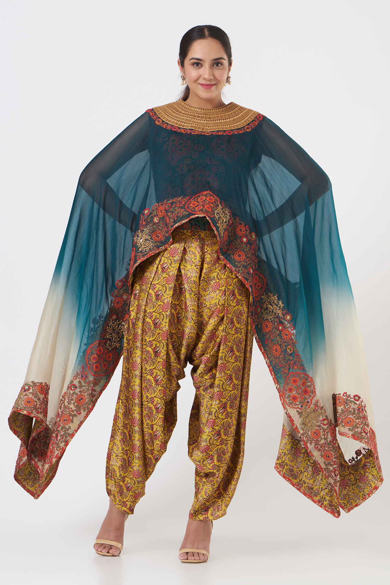 Cobalt Blue Ombre Cape Set by Debyani at Pernia's Pop Up Shop
