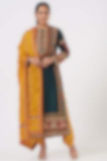 Nile Blue Chanderi, Mulmul, & Silk Kurta Set by Debyani at Pernia's Pop Up Shop