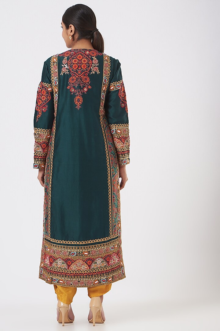 Nile Blue Chanderi, Mulmul, & Silk Kurta Set by Debyani at Pernia's Pop Up Shop