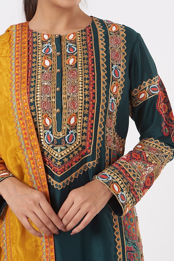 Nile Blue Chanderi, Mulmul, & Silk Kurta Set by Debyani at Pernia's Pop Up Shop