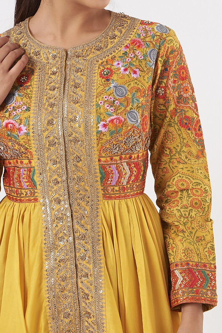 Mustard Chanderi & Mulmul Tunic Set by Debyani at Pernia's Pop Up Shop