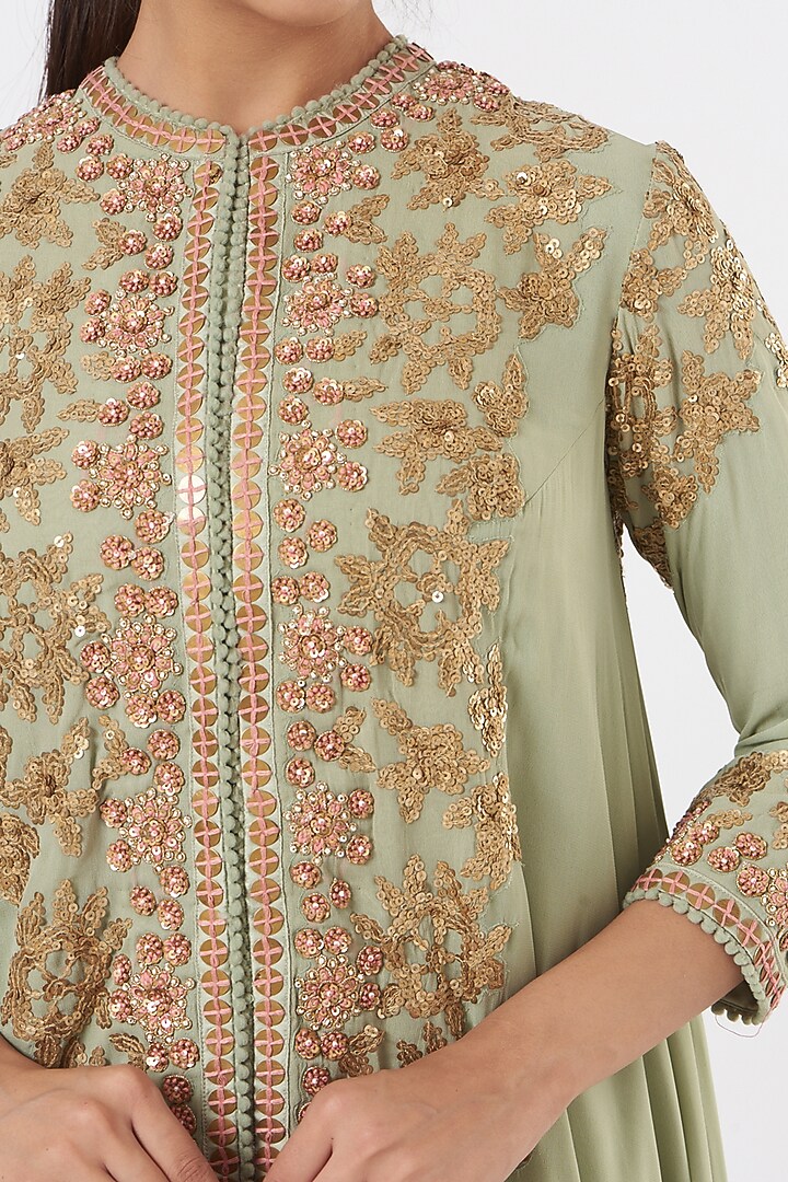 Pale Blue Trail Jacket Set With Sequins Work by Debyani at Pernia's Pop Up Shop