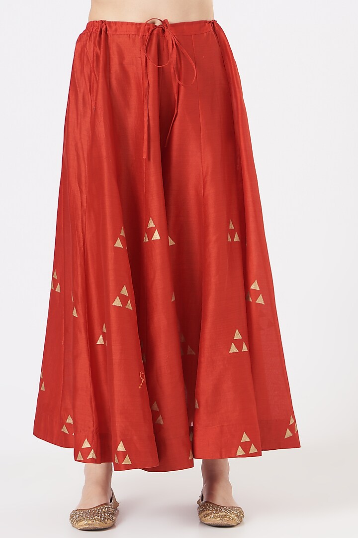 Cadmium Red Silk Chanderi & Mulmul Tunic Set by Debyani at Pernia's Pop Up Shop