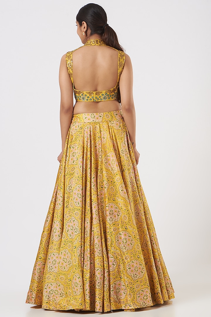 Light Mustard Printed Skirt Set by Debyani at Pernia's Pop Up Shop