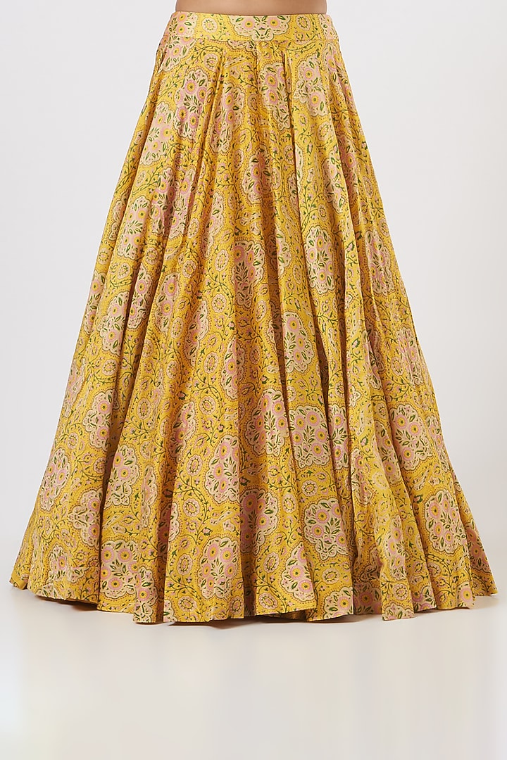 Light Mustard Printed Skirt Set by Debyani at Pernia's Pop Up Shop
