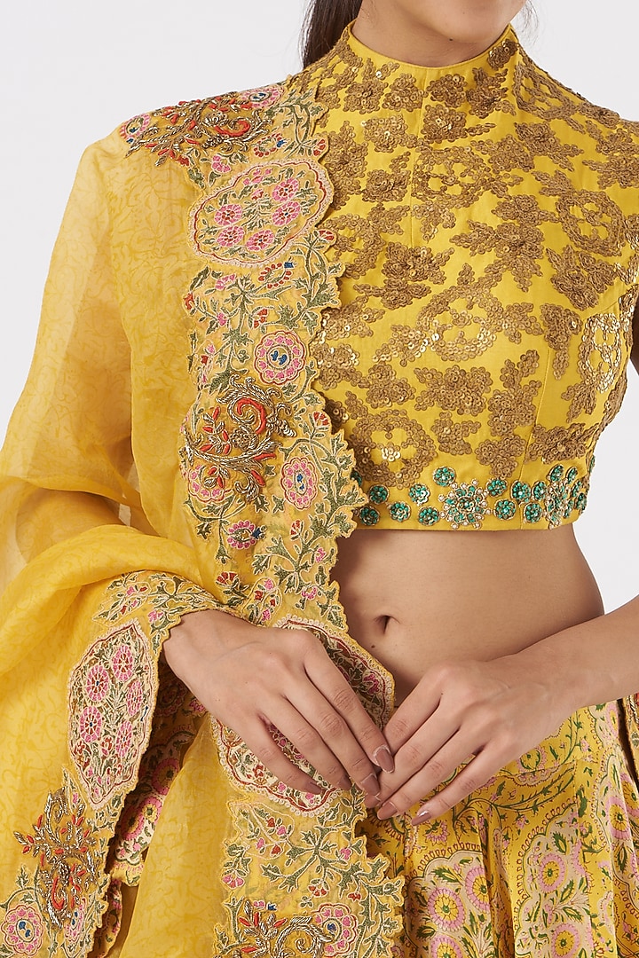 Light Mustard Printed Skirt Set by Debyani at Pernia's Pop Up Shop