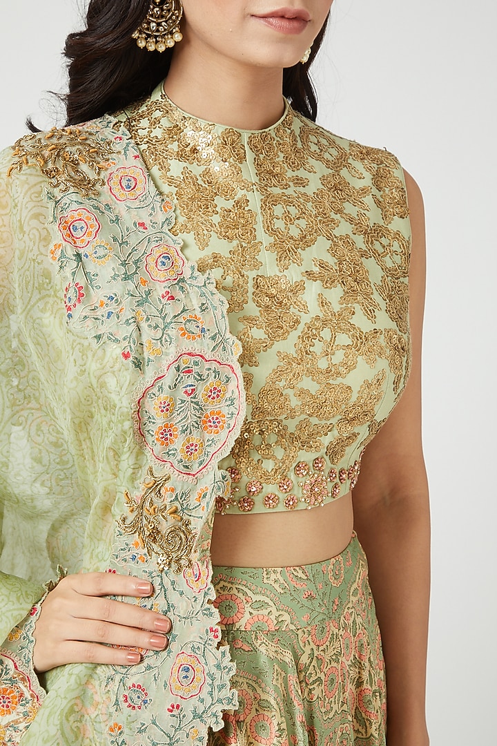 Pista Green Printed Wedding Lehenga Set by Debyani at Pernia's Pop Up Shop