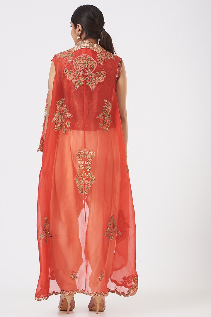 Fluorescent Red High-Low Jacket Set by Debyani at Pernia's Pop Up Shop