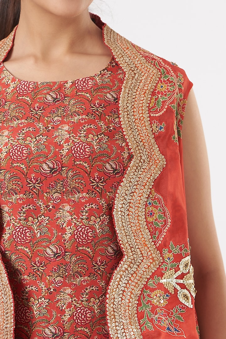 Fluorescent Red High-Low Jacket Set by Debyani at Pernia's Pop Up Shop