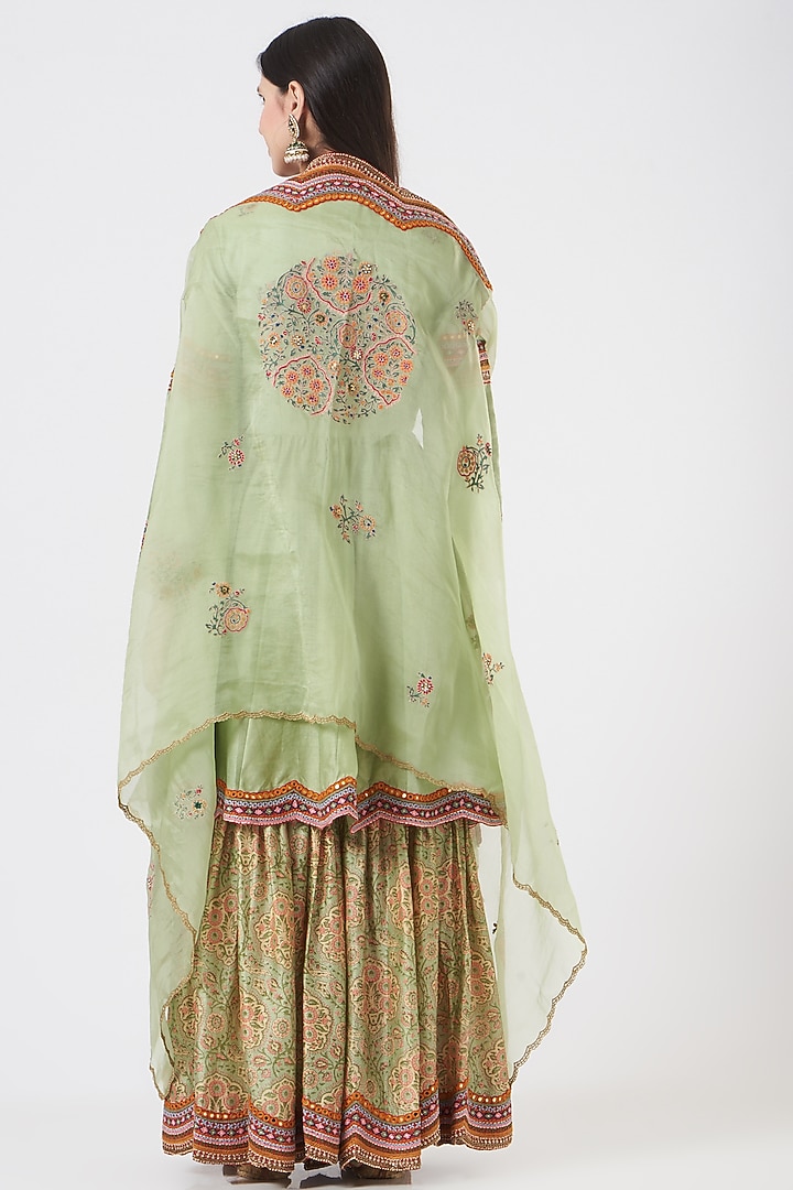 Mint Green Printed Bridal Sharara Set With Cape by Debyani at Pernia's Pop Up Shop