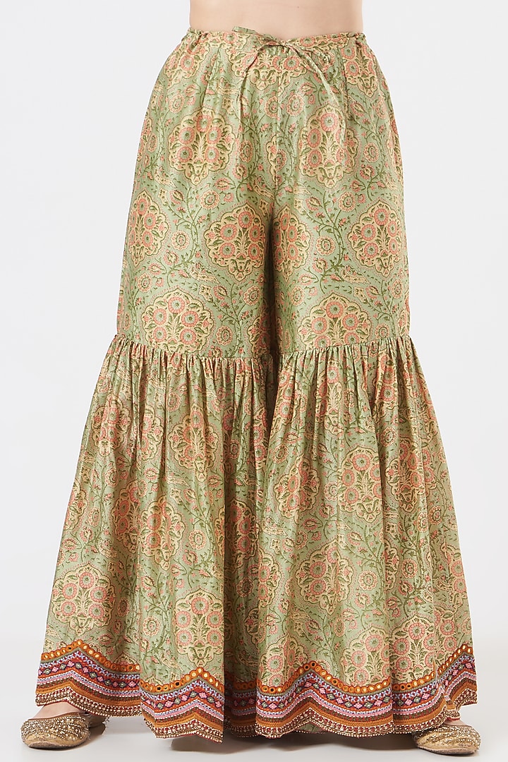 Mint Green Printed Bridal Sharara Set With Cape by Debyani at Pernia's Pop Up Shop