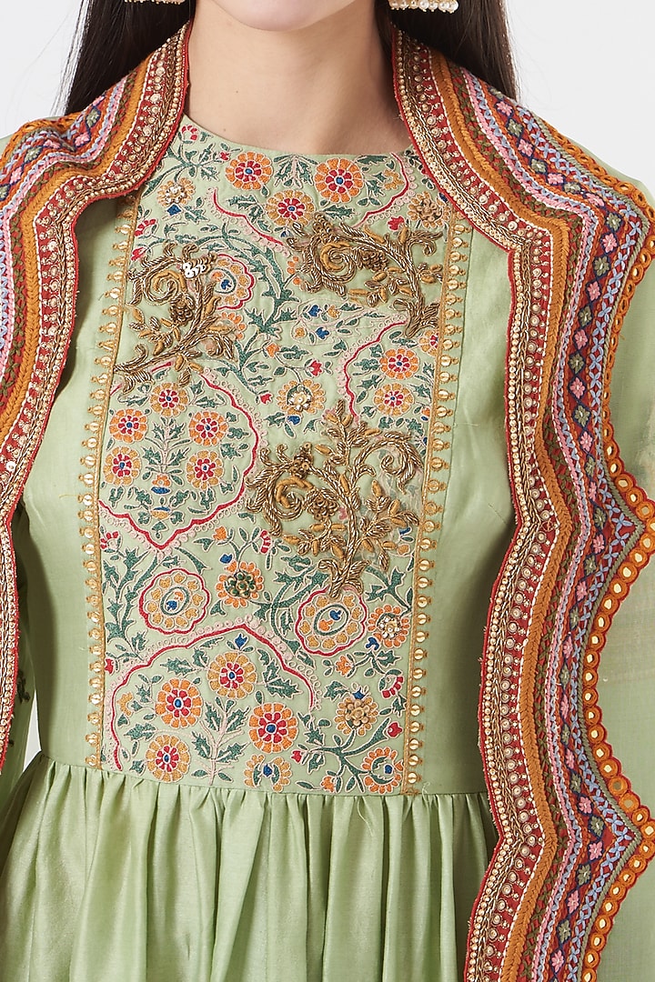 Mint Green Printed Bridal Sharara Set With Cape by Debyani at Pernia's Pop Up Shop