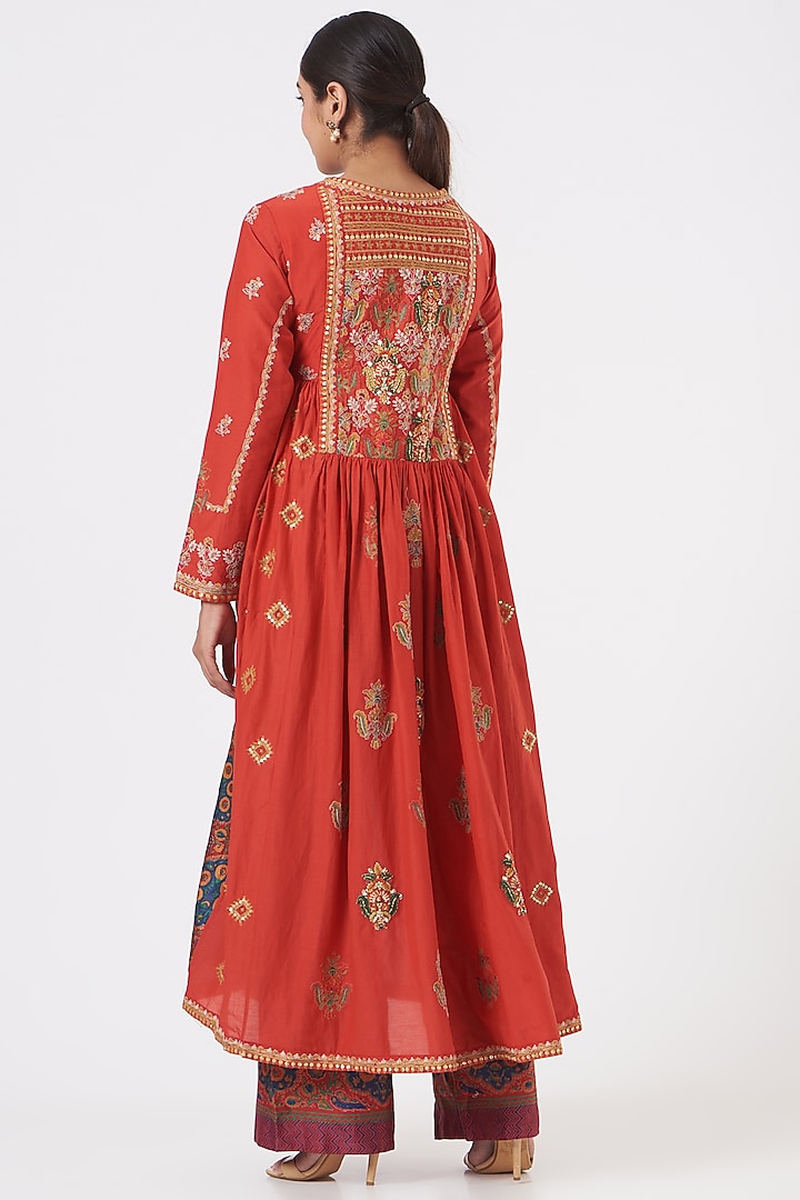 Clear Red Gathered Kurta Set by Debyani at Pernia's Pop Up Shop