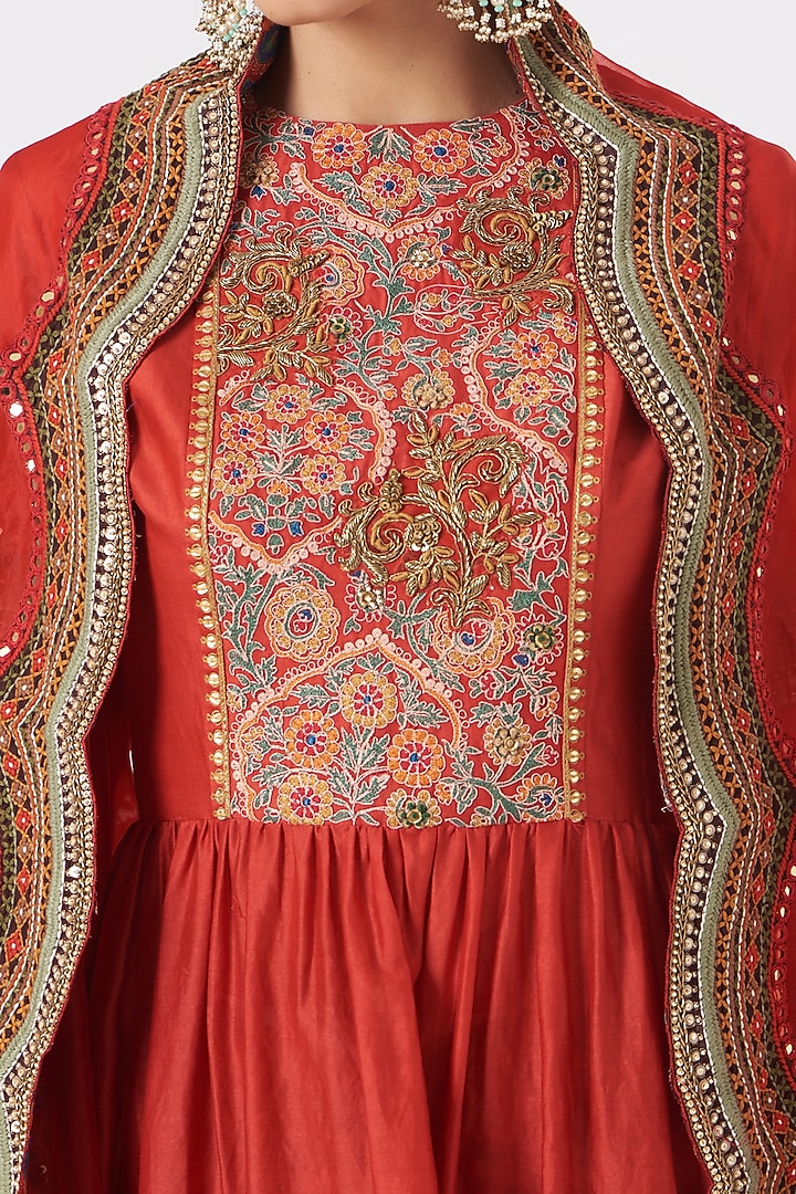 Cadmium Red Printed Bridal Sharara Set With Cape by Debyani at Pernia's Pop Up Shop