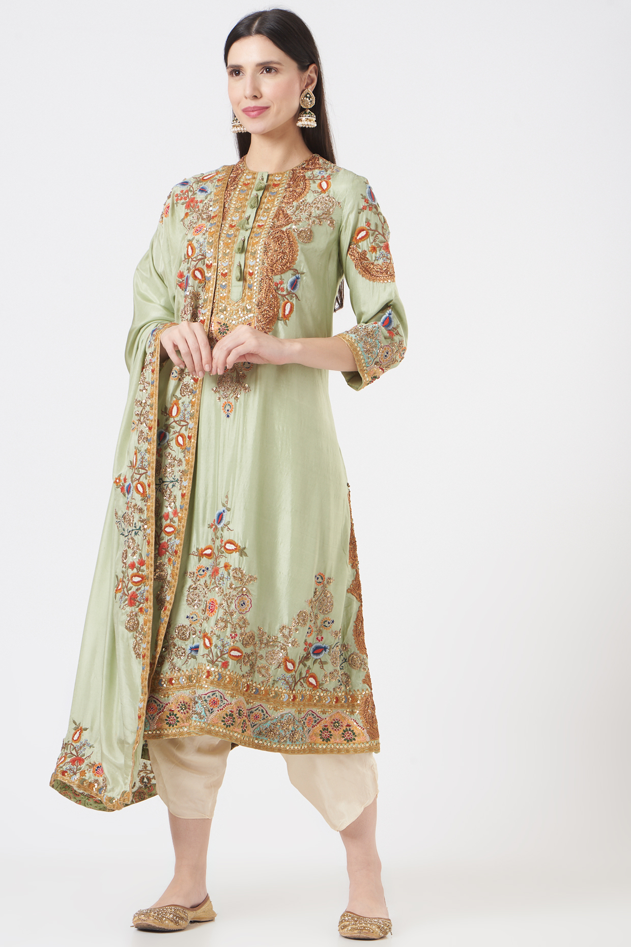 Pista Green A-Line Kurta Set by Debyani at Pernia's Pop Up Shop