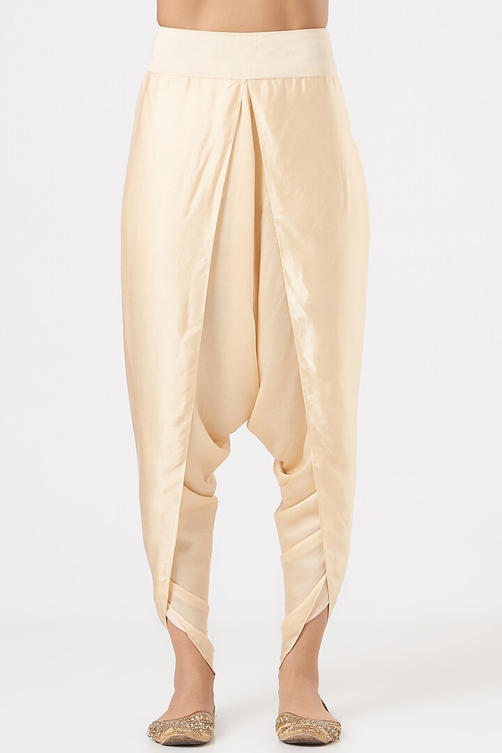 Mustard Chanderi, Mulmul, & Modal Satin Trail Jacket Set by Debyani at Pernia's Pop Up Shop