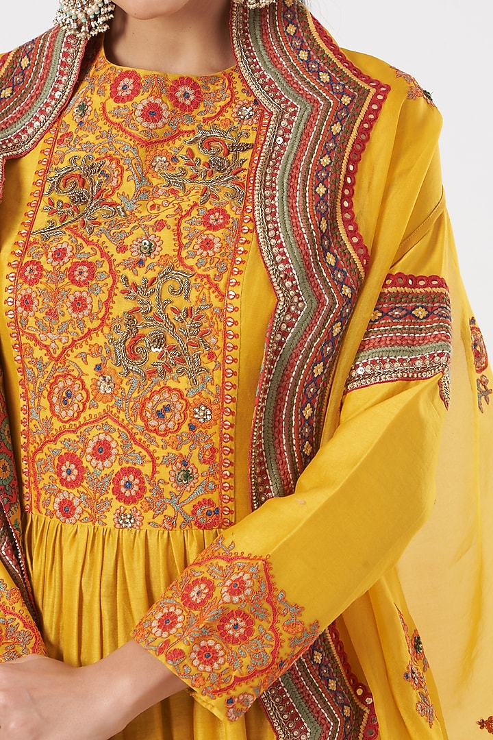 Mustard Printed Bridal Sharara Set With Cape by Debyani at Pernia's Pop Up Shop
