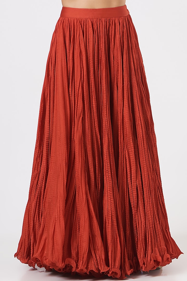 Multi-Colored Long Jacket With Cadmium Red Skirt Set by Debyani at Pernia's Pop Up Shop