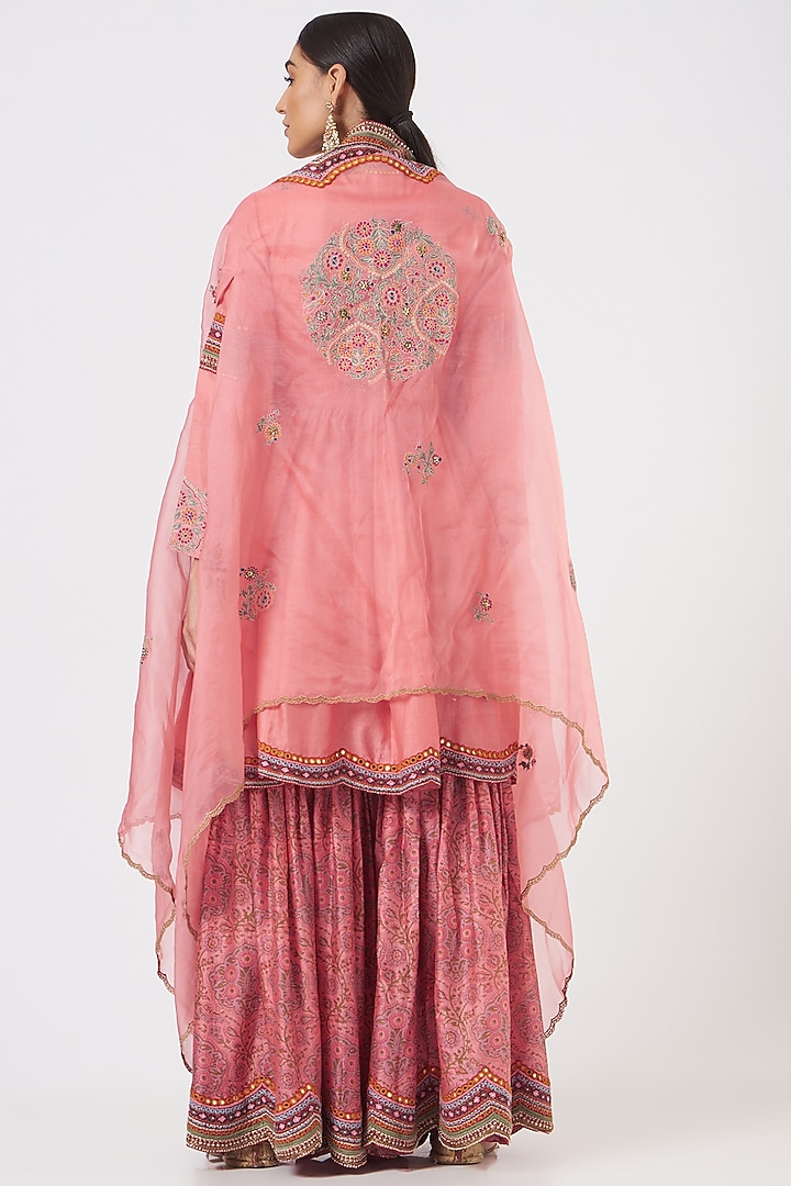 Old Rose Printed Bridal Sharara Set With Cape by Debyani at Pernia's Pop Up Shop