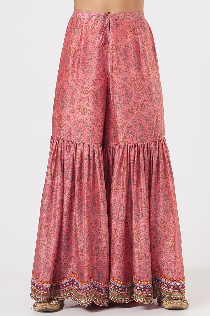 Old Rose Printed Bridal Sharara Set With Cape by Debyani at Pernia's Pop Up Shop