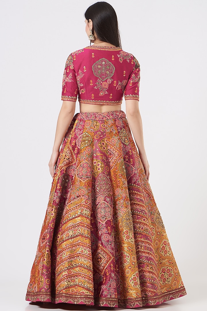 Magenta Silk Chanderi & Mulmul Bridal Lehenga Set by Debyani at Pernia's Pop Up Shop