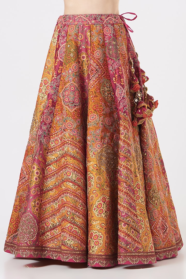 Magenta Silk Chanderi & Mulmul Bridal Lehenga Set by Debyani at Pernia's Pop Up Shop