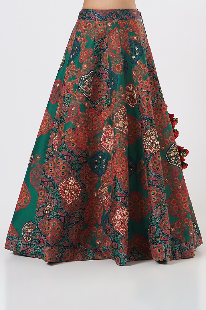 Golf Green Silk Chanderi Embroidered Bridal Lehenga Set by Debyani at Pernia's Pop Up Shop