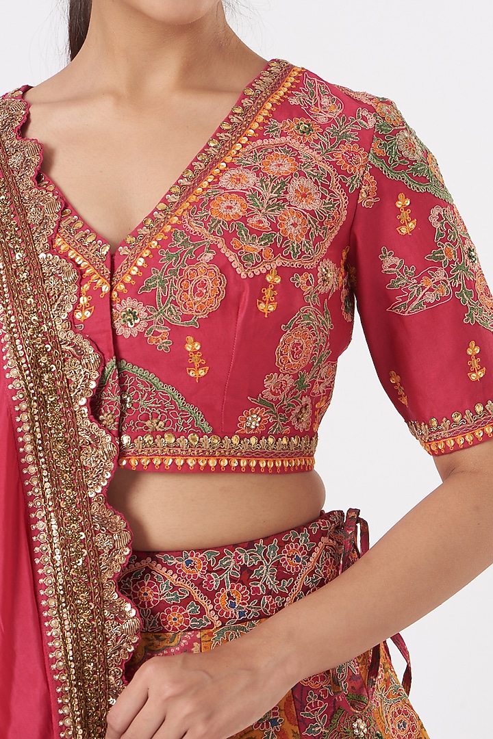 Fuchsia & Citrus Yellow Bridal Lehenga Set by Debyani at Pernia's Pop Up Shop