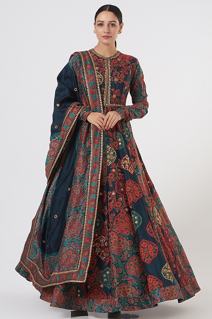 Opal Blue Kalidar Bridal Anarkali Set by Debyani at Pernia's Pop Up Shop