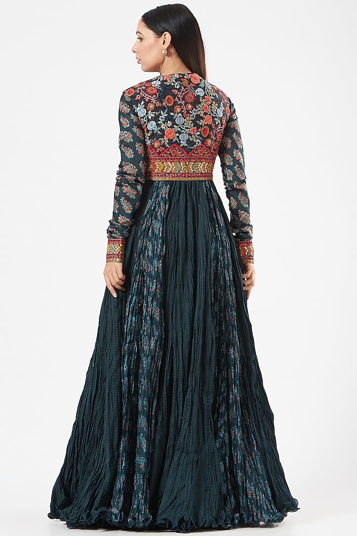 Blue Crushed Kalidar Bridal Anarkali Set by Debyani at Pernia's Pop Up Shop