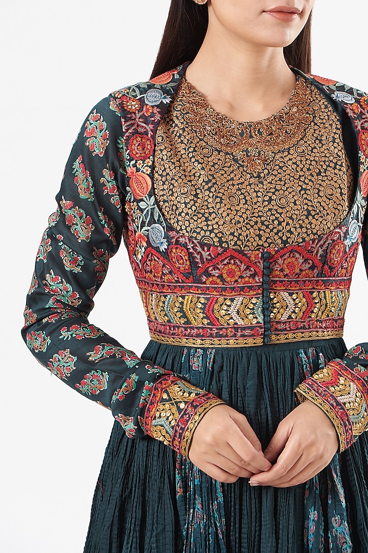 Blue Crushed Kalidar Bridal Anarkali Set by Debyani at Pernia's Pop Up Shop