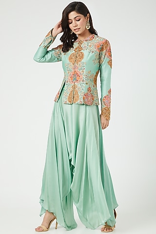 Mint Chanderi Jacket Set by Debyani
