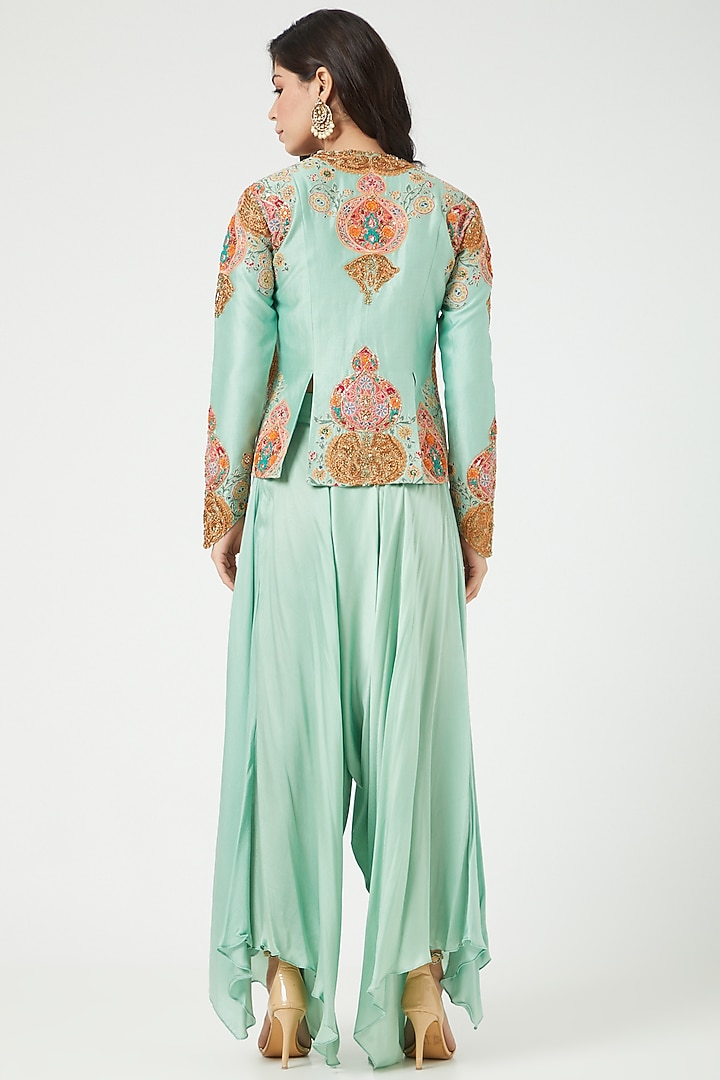 Mint Chanderi Jacket Set by Debyani at Pernia's Pop Up Shop