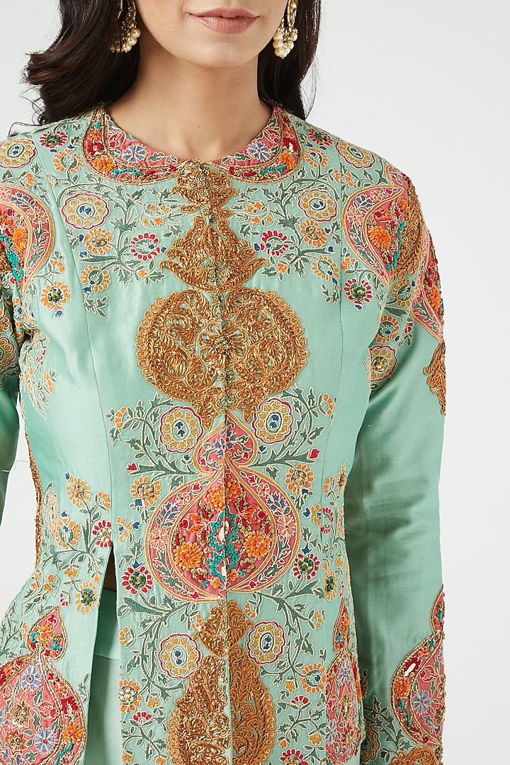Mint Chanderi Jacket Set by Debyani at Pernia's Pop Up Shop